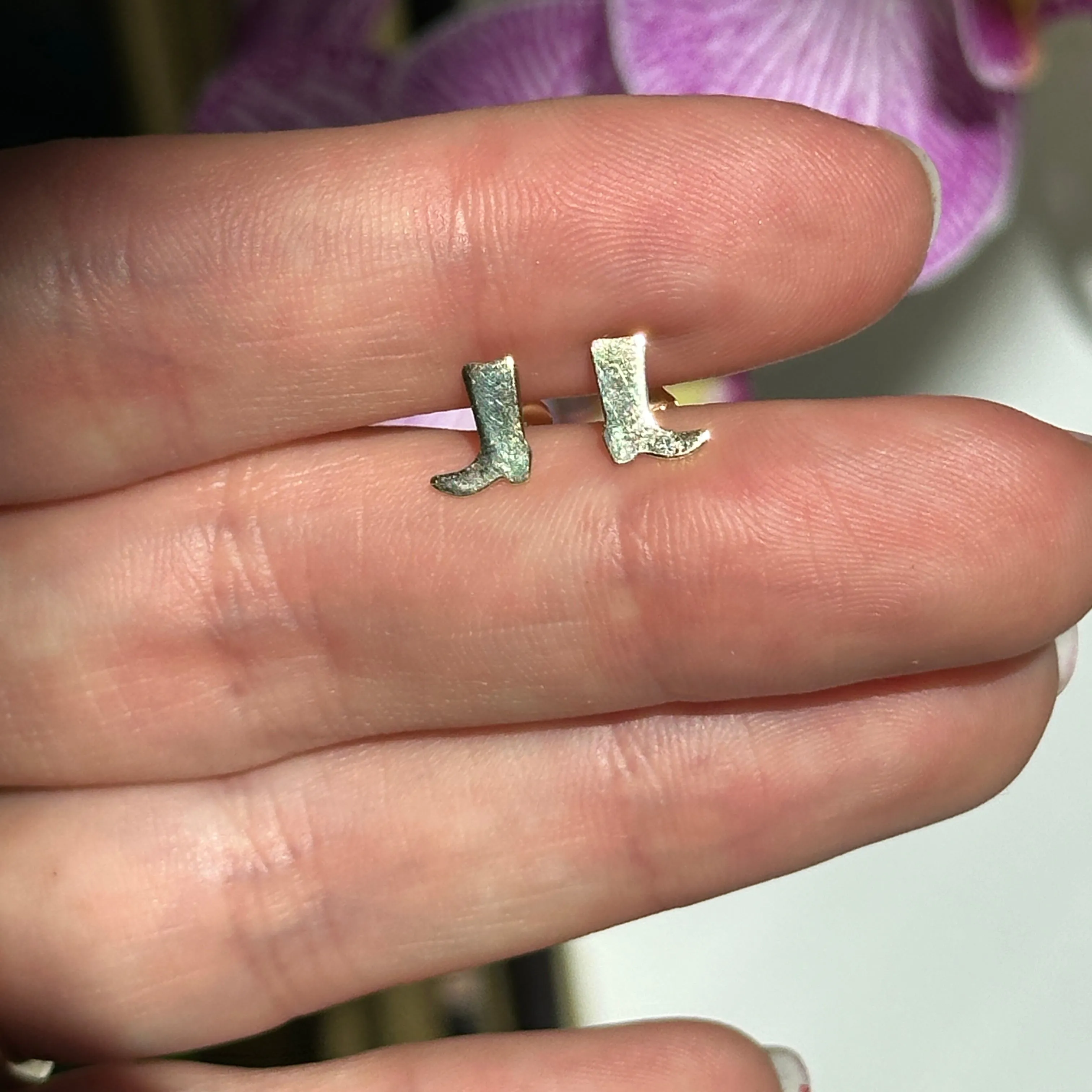 14KT Yellow Gold Mini Cowboy Boots Stud Earrings