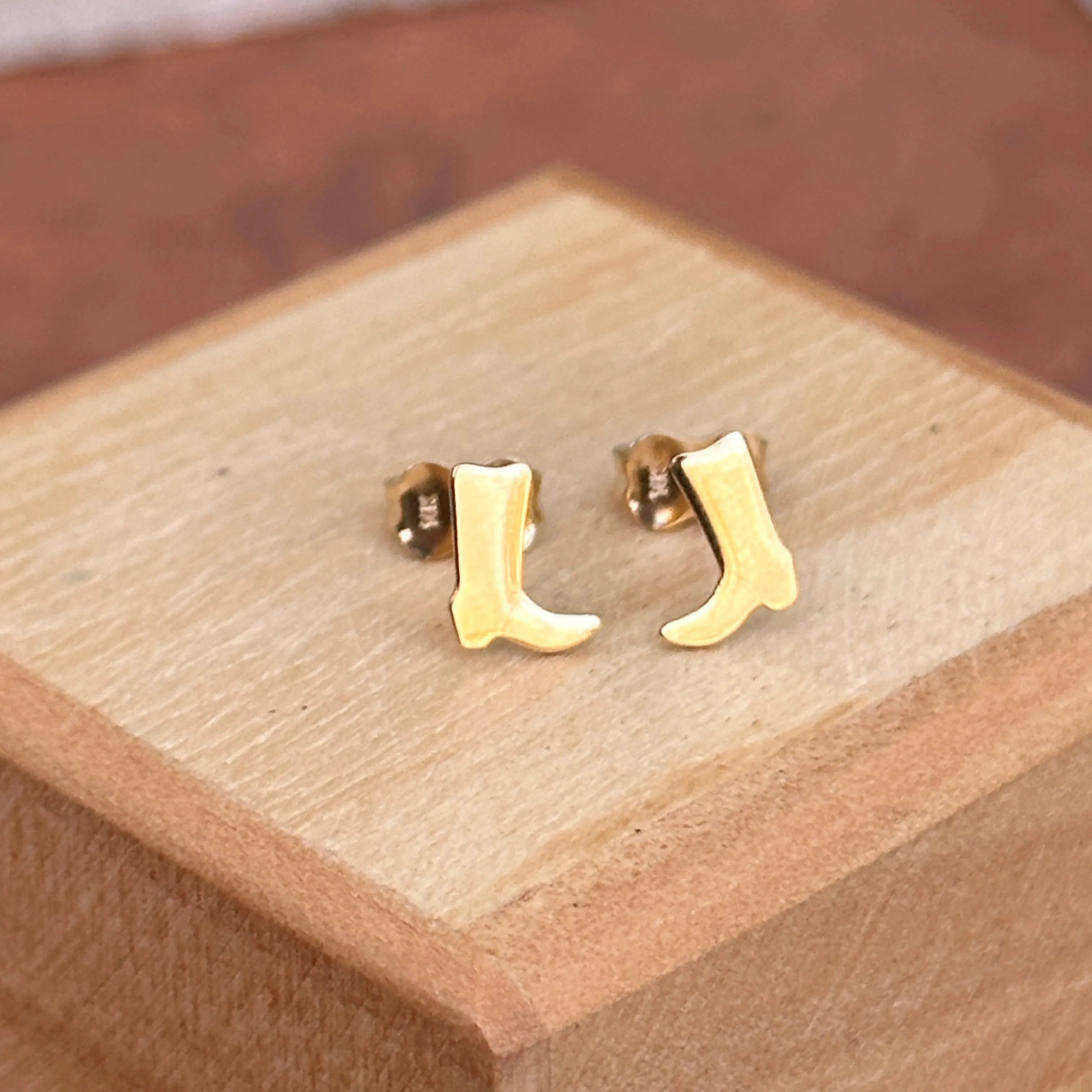 14KT Yellow Gold Mini Cowboy Boots Stud Earrings