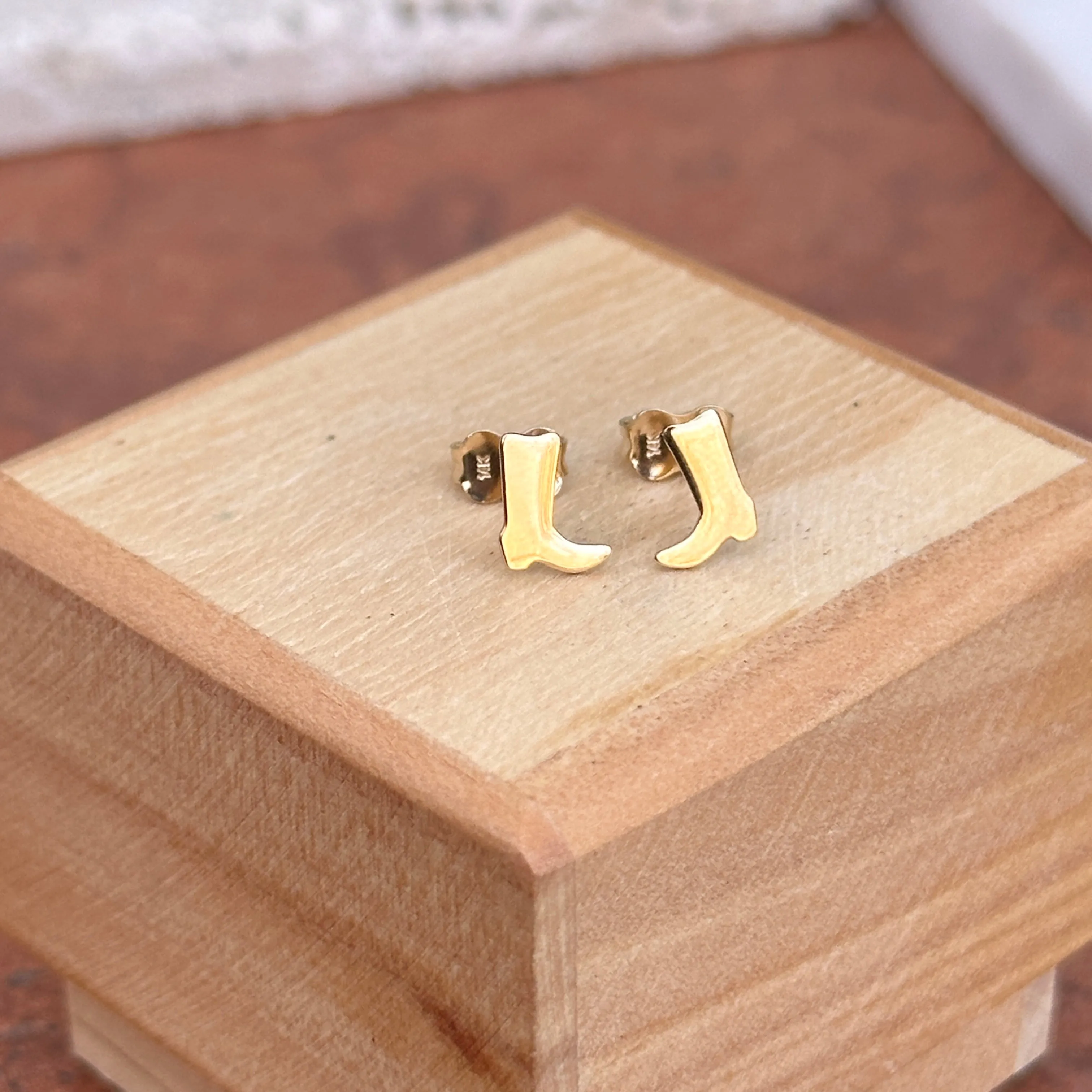 14KT Yellow Gold Mini Cowboy Boots Stud Earrings