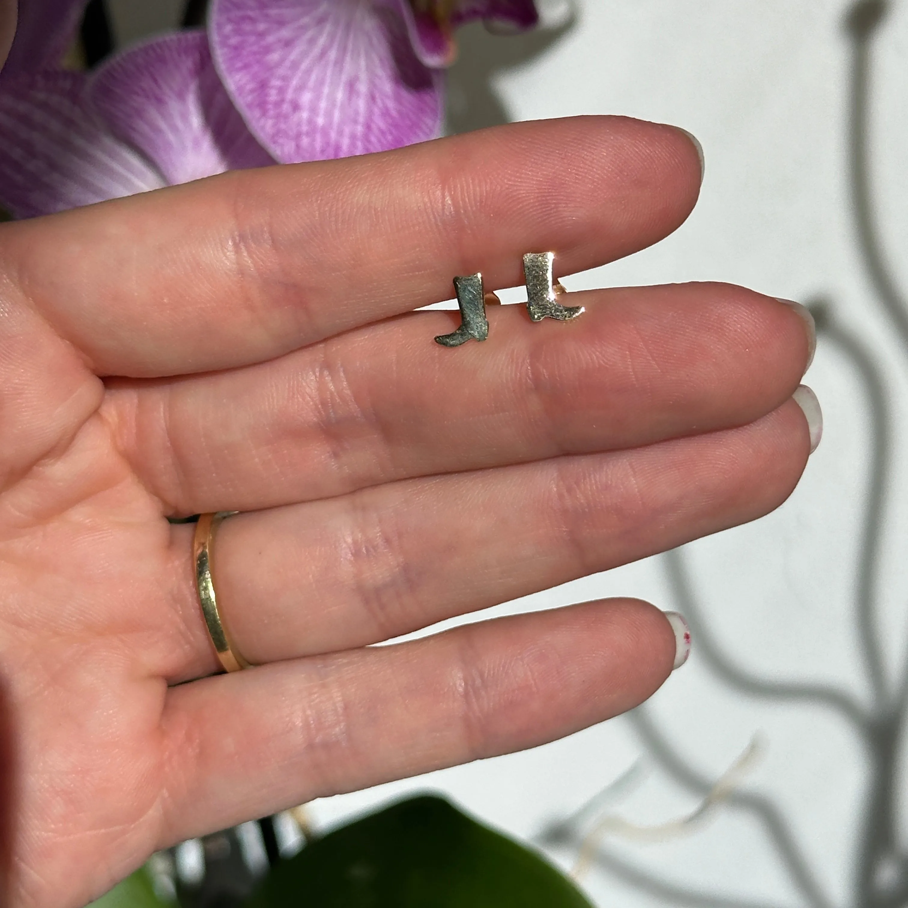 14KT Yellow Gold Mini Cowboy Boots Stud Earrings