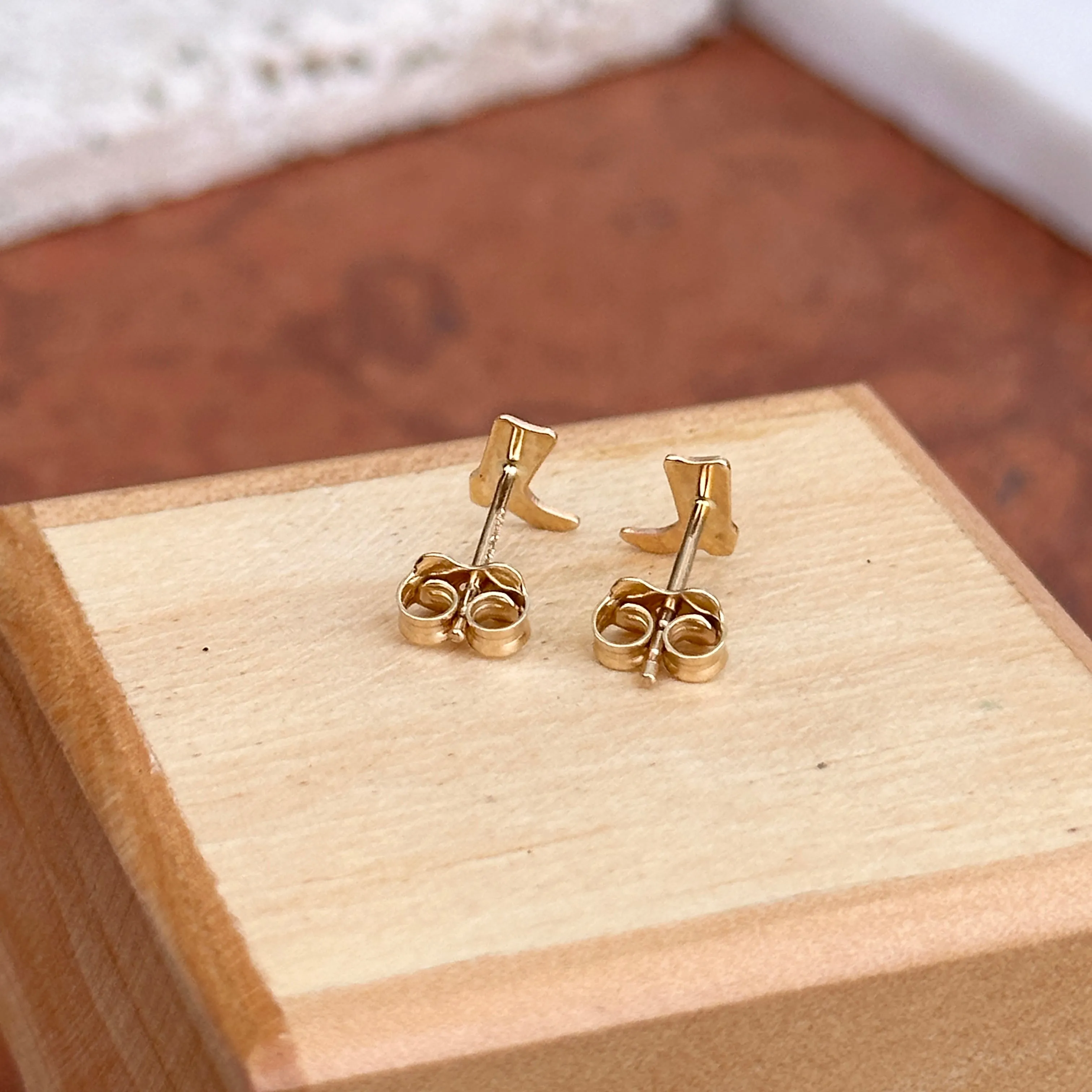 14KT Yellow Gold Mini Cowboy Boots Stud Earrings