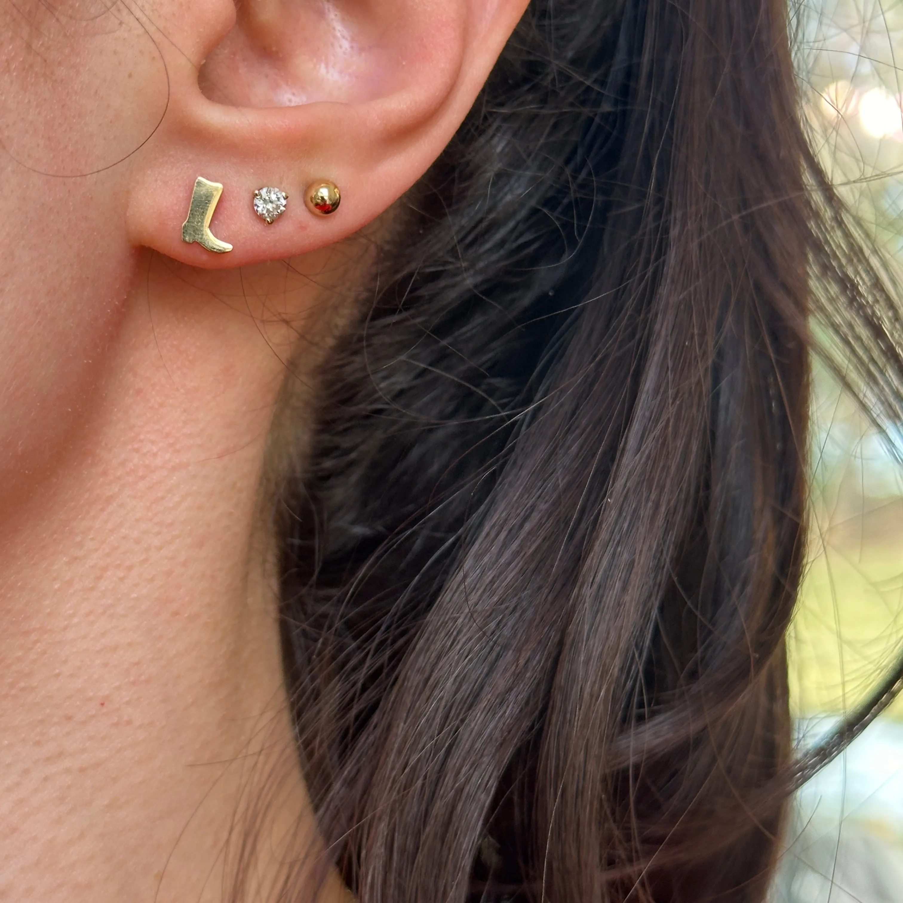 14KT Yellow Gold Mini Cowboy Boots Stud Earrings