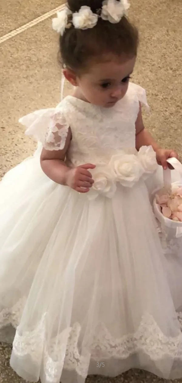 A-line Cap Sleeves Ivory Lace Cute Flower Girl Dresses, FG142