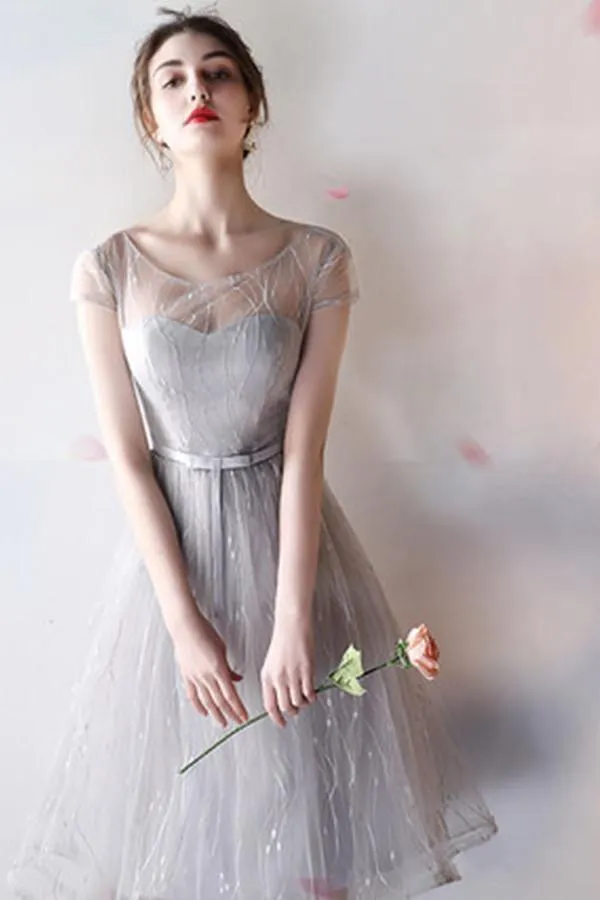 A-Line  Lace Flower Scoop Neck Homecoming Dress Short Prom Dress  TR0216