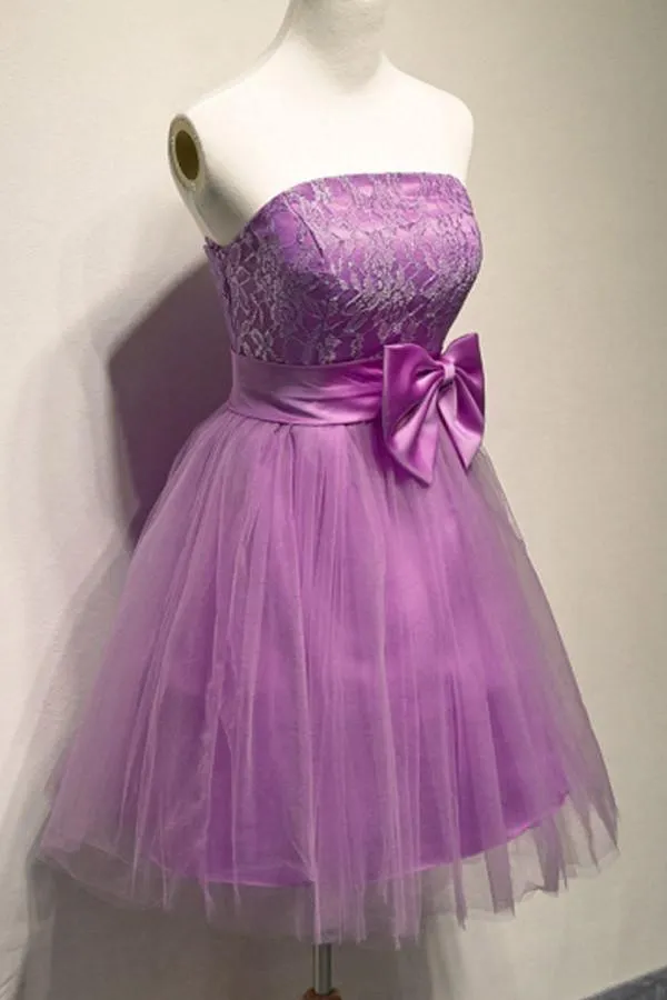 A-Line Strapless Appliques Bowknot Short Homecoming Dress Party Dress PG120