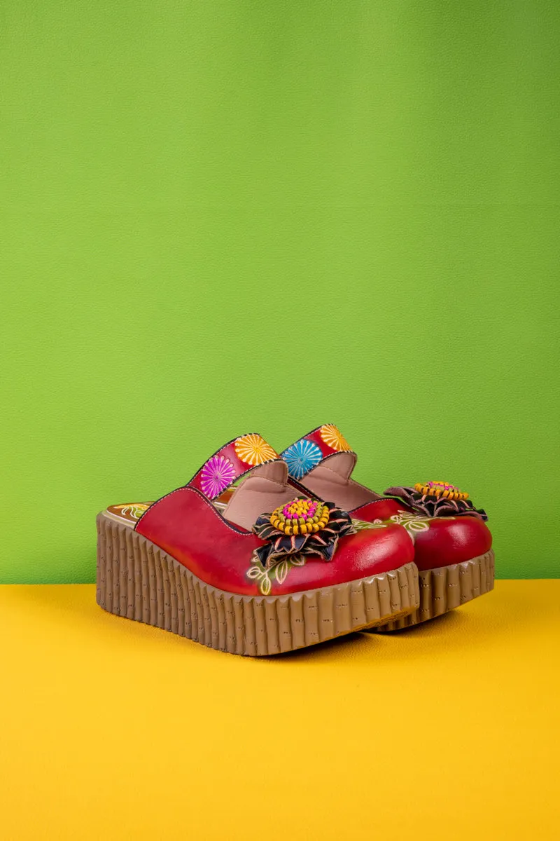 Akia Floral Embellished Leather Platform Clog