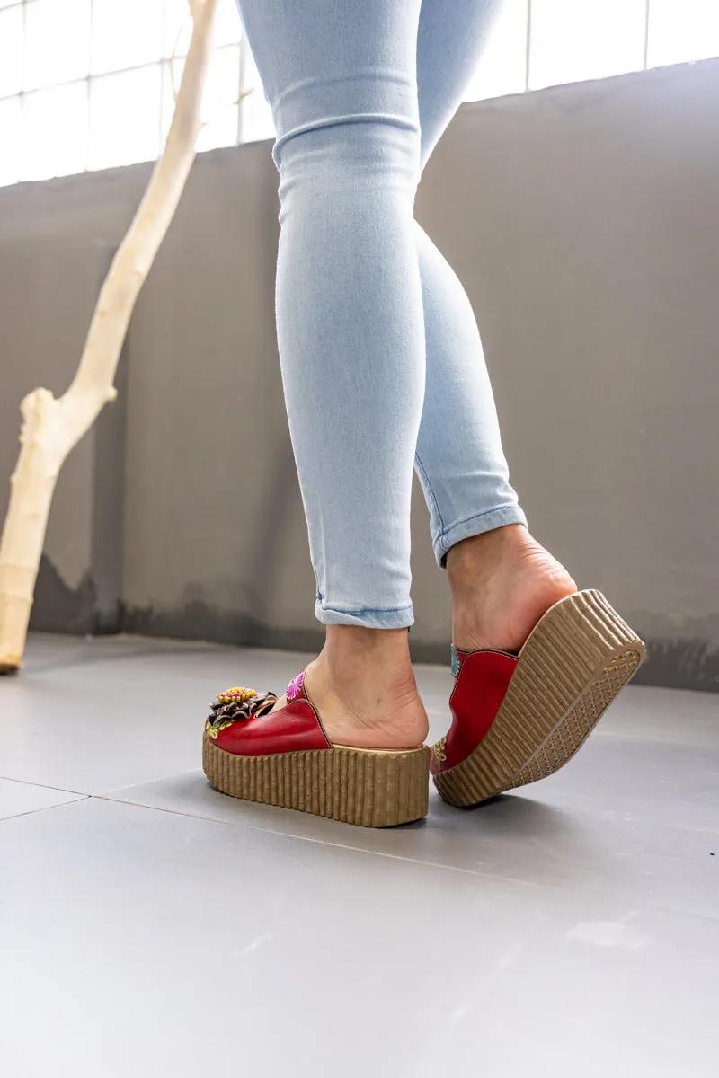 Akia Floral Embellished Leather Platform Clog