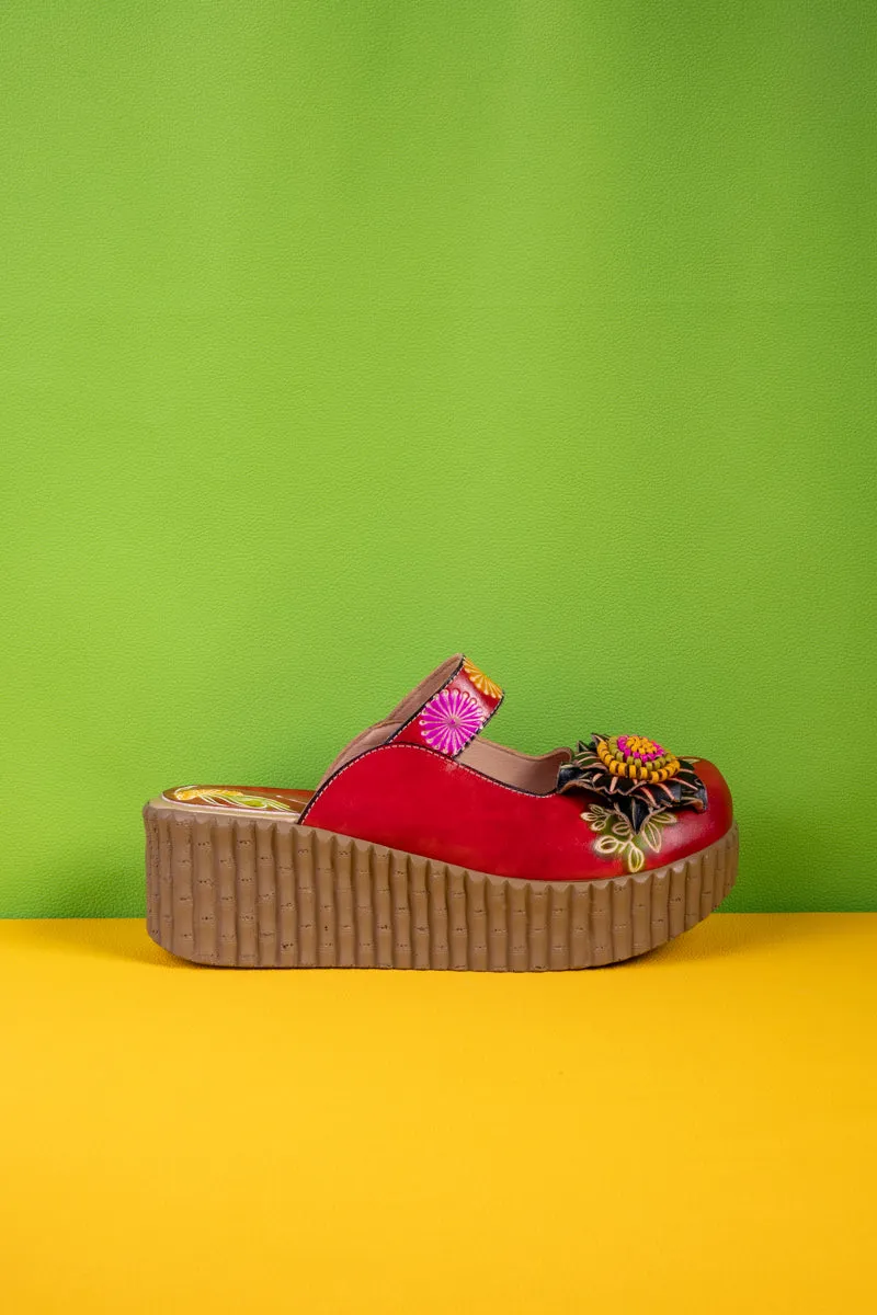 Akia Floral Embellished Leather Platform Clog