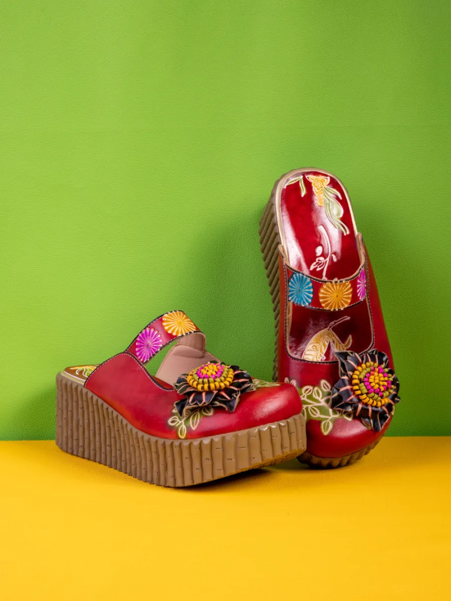 Akia Floral Embellished Leather Platform Clog