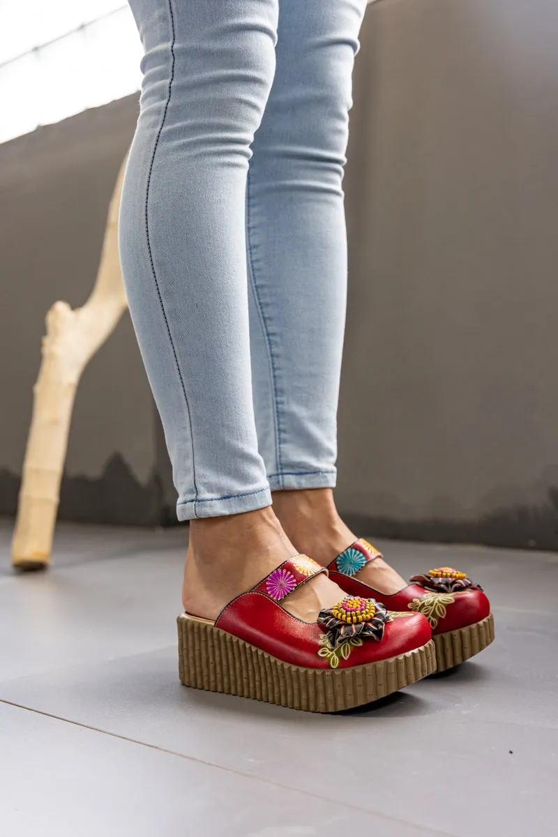 Akia Floral Embellished Leather Platform Clog