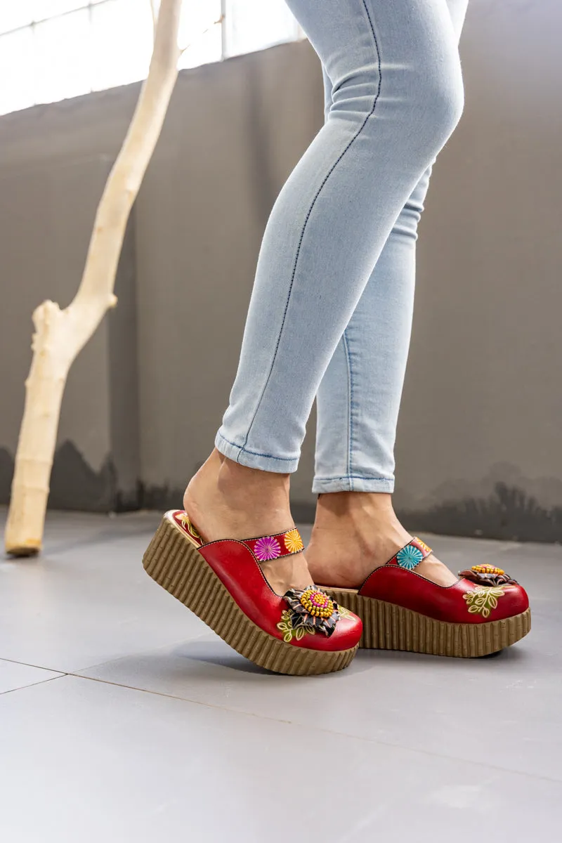 Akia Floral Embellished Leather Platform Clog