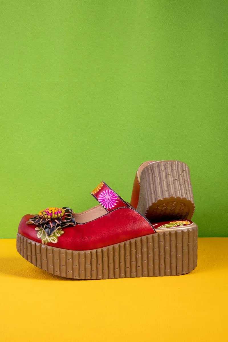 Akia Floral Embellished Leather Platform Clog