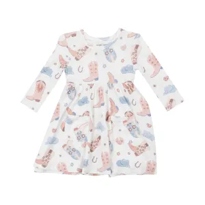 Angel Dear Twirly L/S Dress - Cowboy Boots Pink