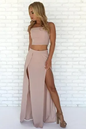 Anneprom Special Two Piece Straps Long Prom Dress With Slit APP0199
