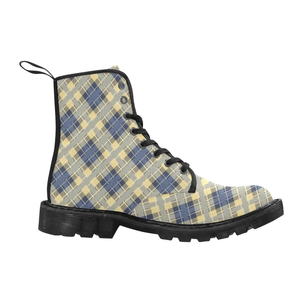 Audra Yellow and Blue Plaid Women's Boots - Black Sole
