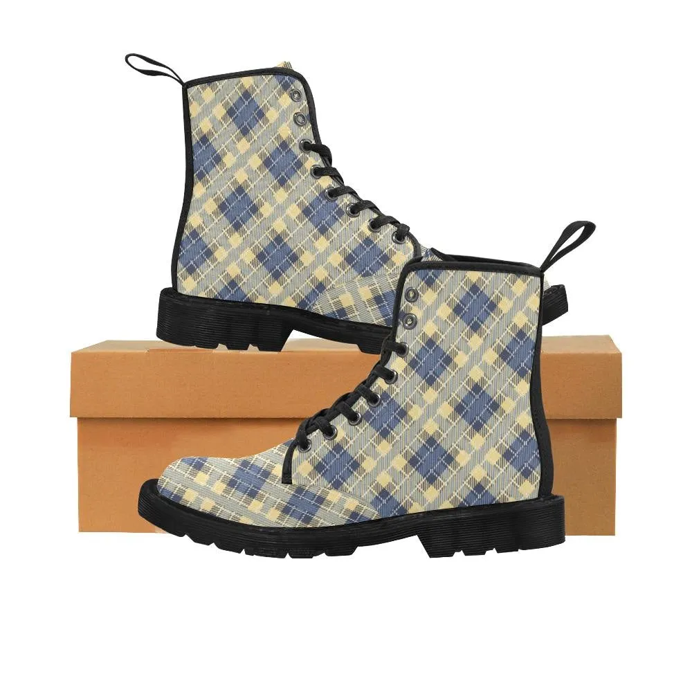 Audra Yellow and Blue Plaid Women's Boots - Black Sole