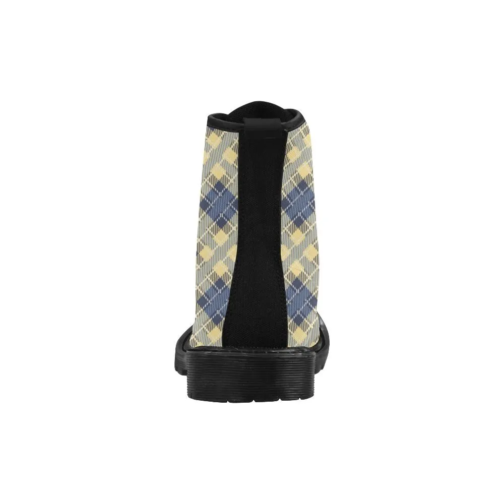 Audra Yellow and Blue Plaid Women's Boots - Black Sole