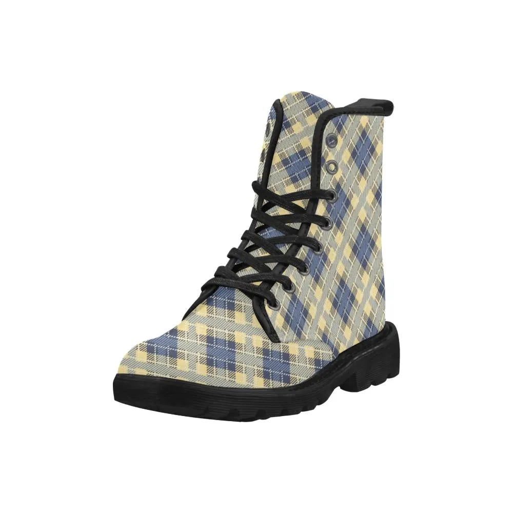 Audra Yellow and Blue Plaid Women's Boots - Black Sole
