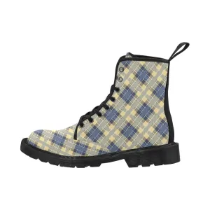 Audra Yellow and Blue Plaid Women's Boots - Black Sole