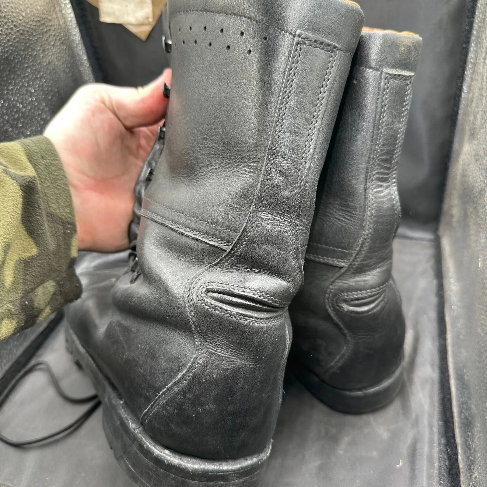 Austrian Army Black Leather Army Combat Boots - Size EU 45 - UK 10.5