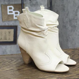 BCBGeneration Vintage Cowboy Leather Open Toe Boots Eggshell Off White 6.5M