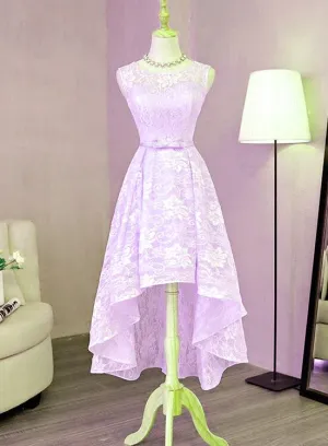 Beautiful Lavender Lace High Low Prom Dress , Short Formal Dress Homecoming Dress
