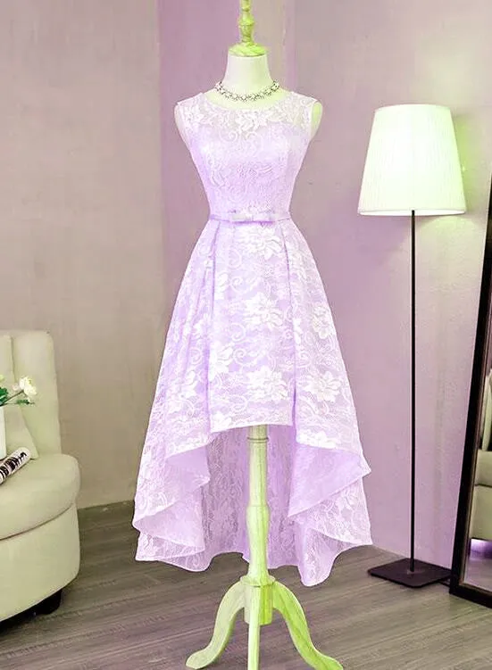 Beautiful Lavender Lace High Low Prom Dress , Short Formal Dress Homecoming Dress