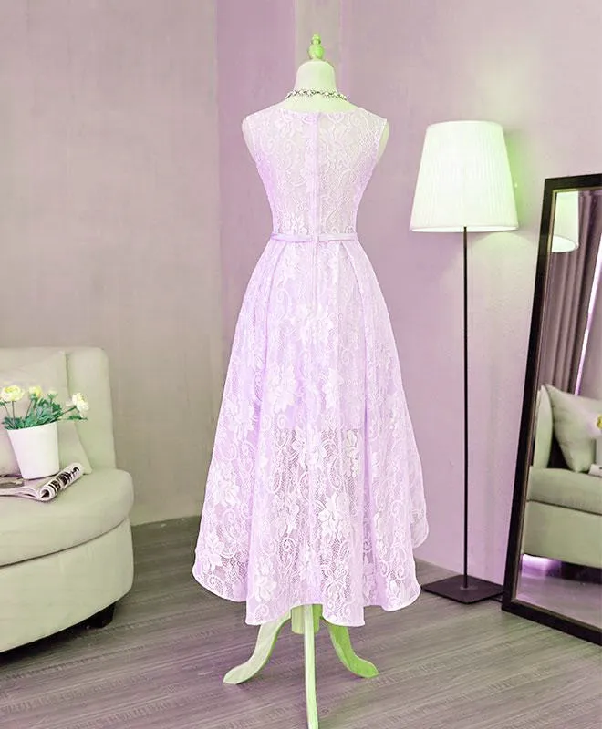 Beautiful Lavender Lace High Low Prom Dress , Short Formal Dress Homecoming Dress