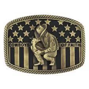 Belt Buckle 'Cowboy Of Faith Flag Brass'