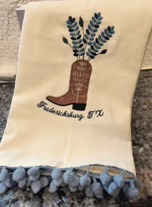 Bluebonnet Boot Embroidered Tea Towel