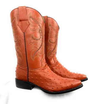 Bota Vaquera Imitacion Potro Rebelde Piel Imit. Avestruz Cognac