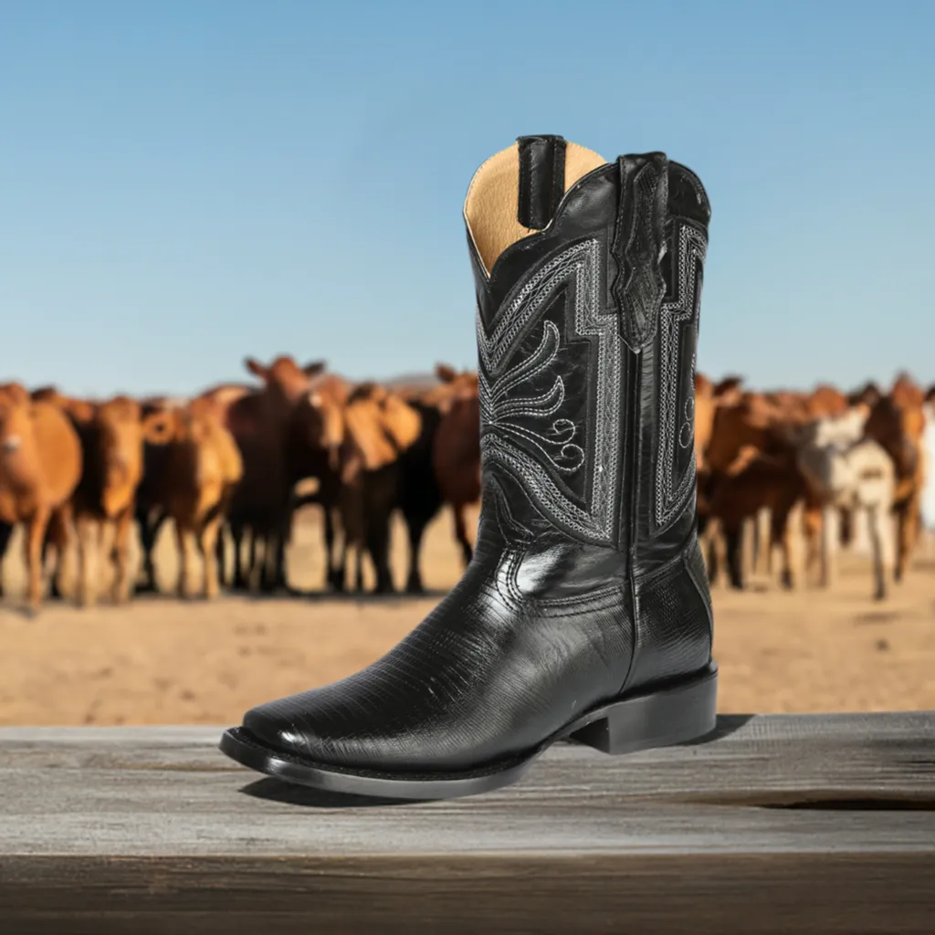 Botas Vaqueras Rodeo Imitacion de Lizard Grabado en Piel Vacuno para Hombre 'El General' - ID: 44666