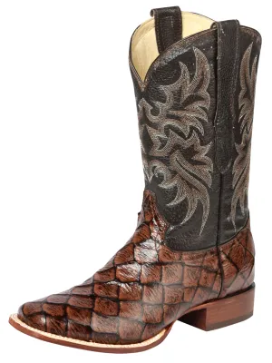 Botas Vaqueras Rodeo Imitacion de Monster Fish Grabado en Piel Vacuno para Hombre 'El Señor de los Cielos' - ID: 44931