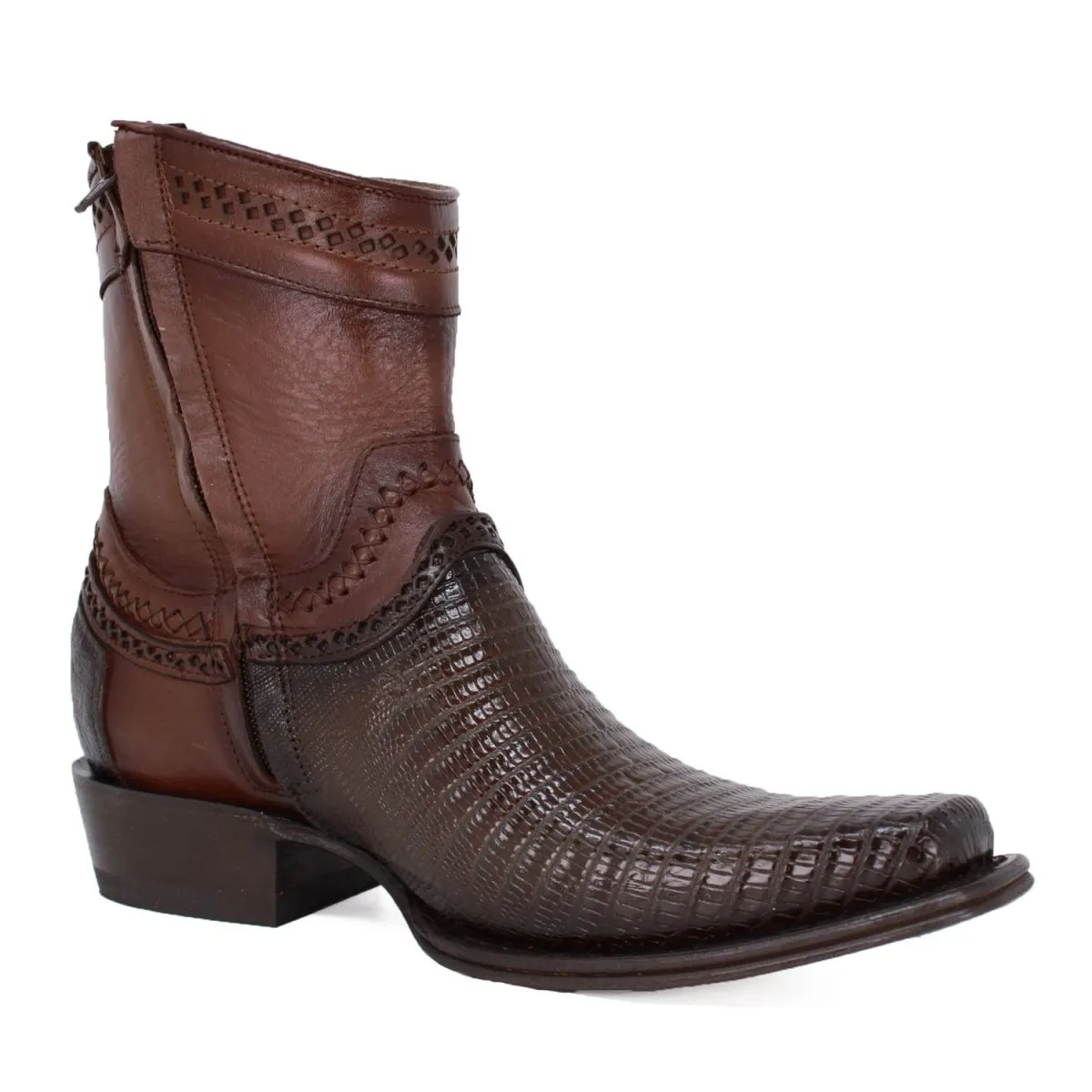 Botines de Armadillo Lizard Original Horma Europea Cuadrada Cafe 76B0716