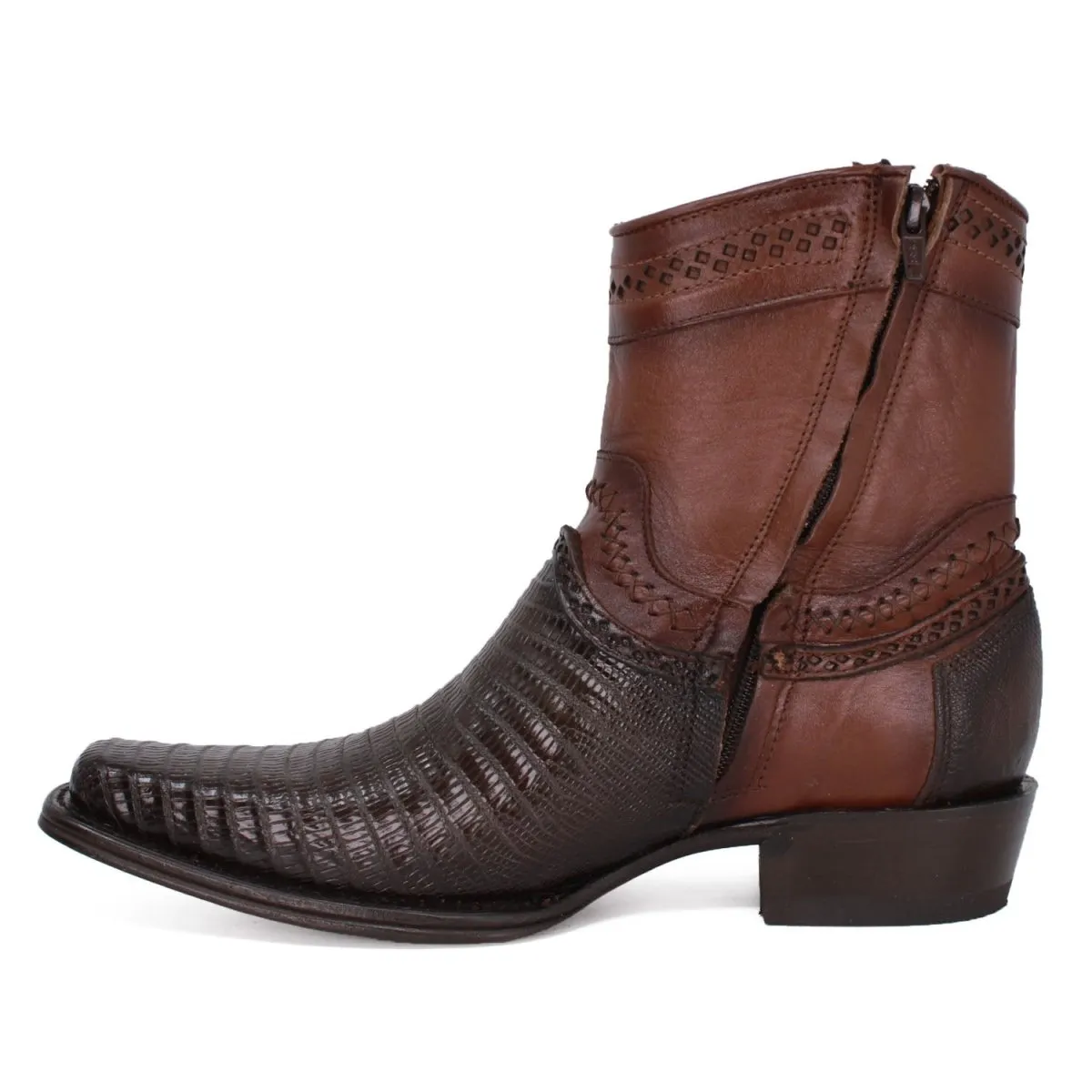 Botines de Armadillo Lizard Original Horma Europea Cuadrada Cafe 76B0716