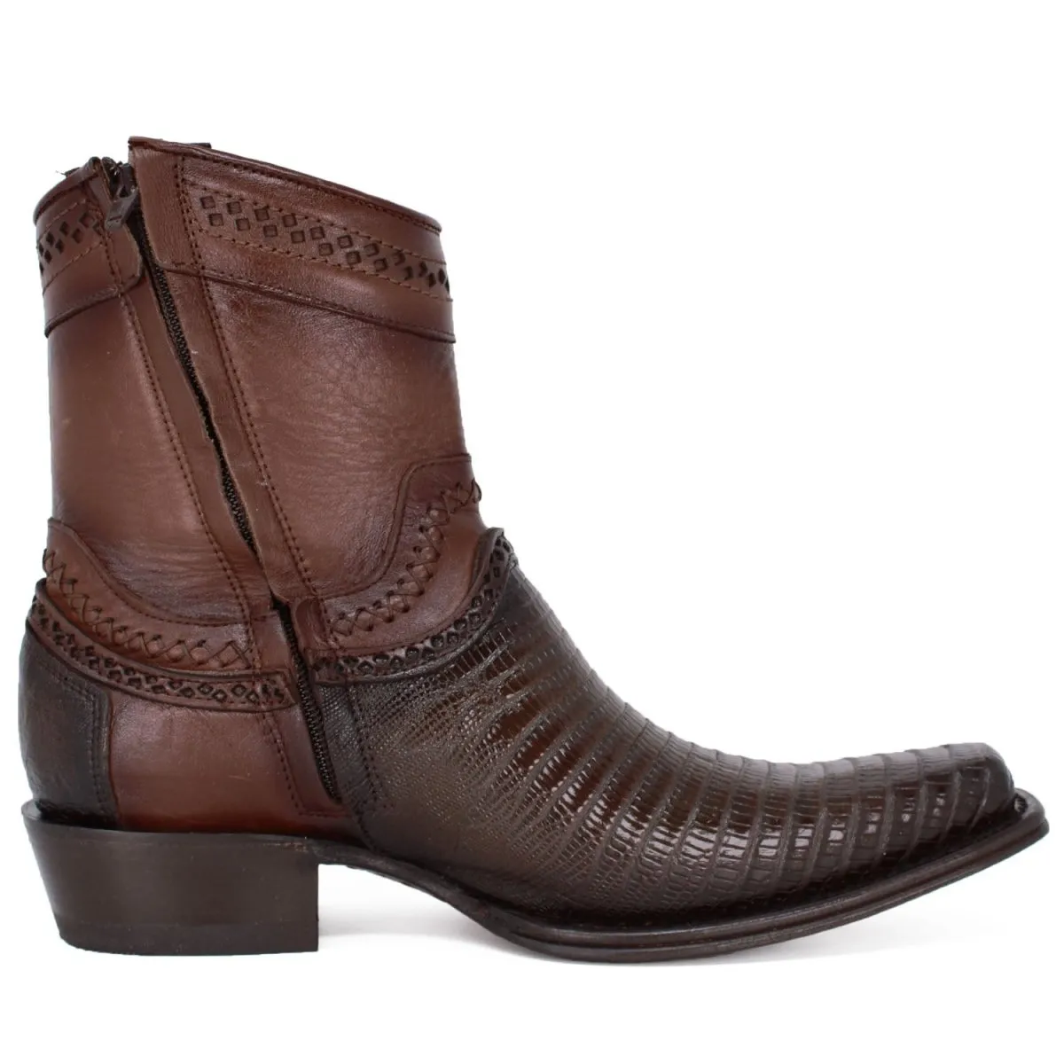 Botines de Armadillo Lizard Original Horma Europea Cuadrada Cafe 76B0716
