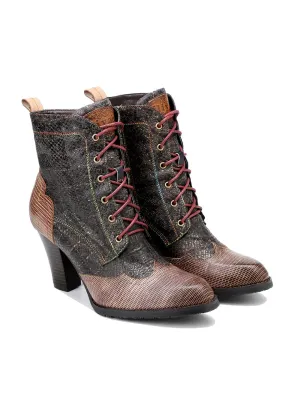 Brown Matrix Lace-Up Leather Mid Heel Combat Boots