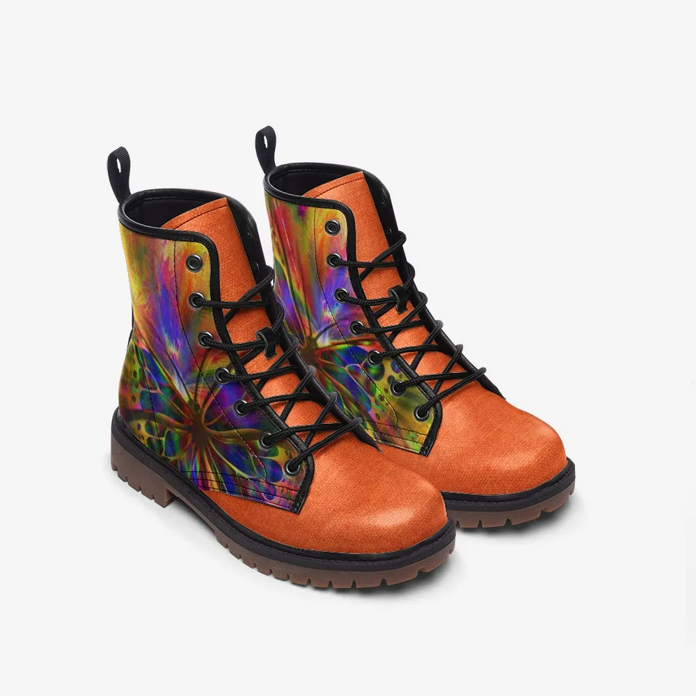 Butterfly Gold African Print Leather Combat Boots