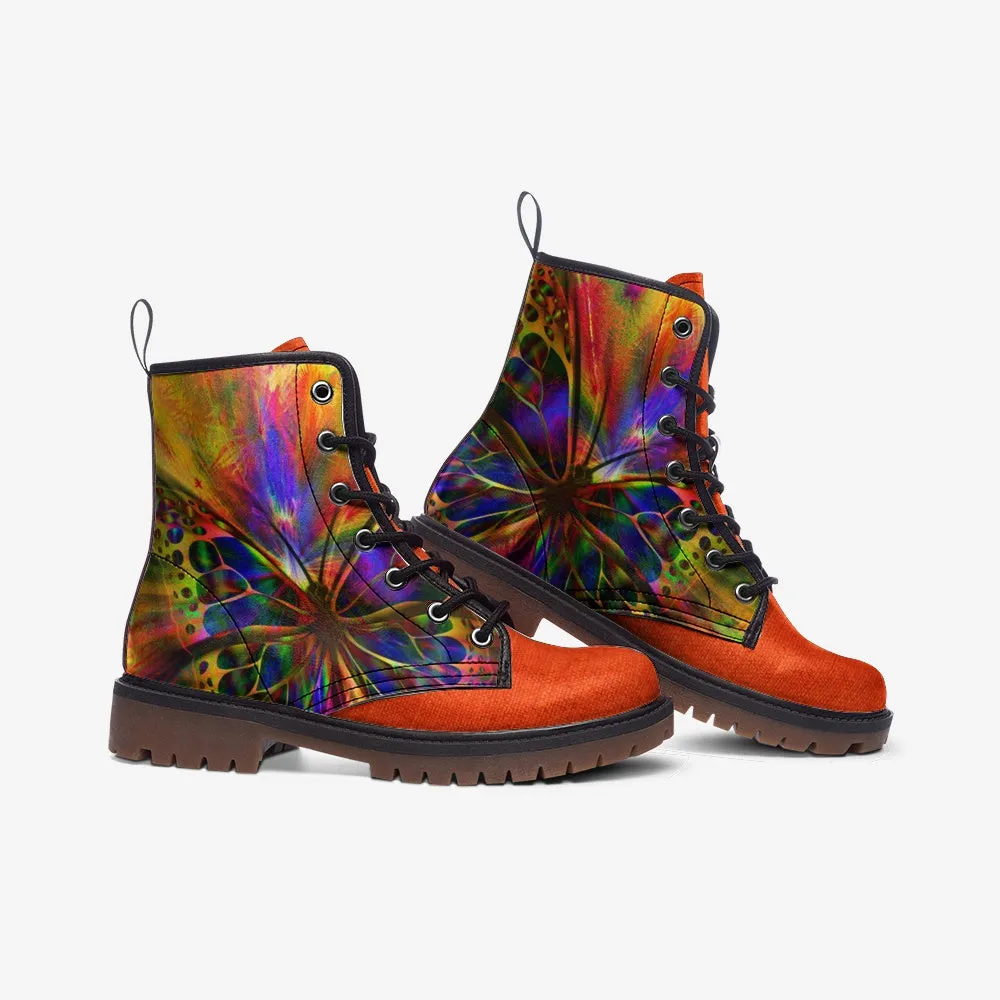 Butterfly Gold African Print Leather Combat Boots