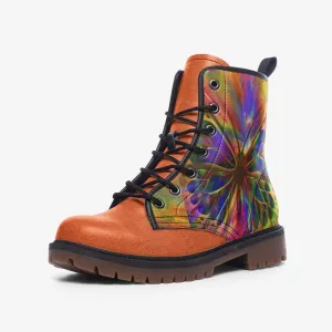 Butterfly Gold African Print Leather Combat Boots