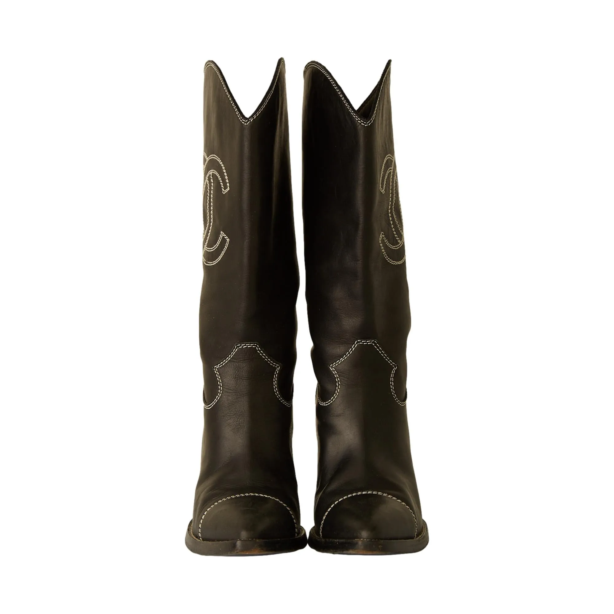Chanel Black Logo Cowboy Boots