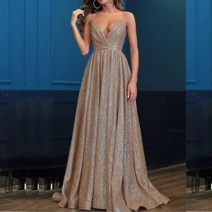 Charming A-line Spaghetti Straps V-neck Prom Dresses With Sequins, Evening Dress YZ211053