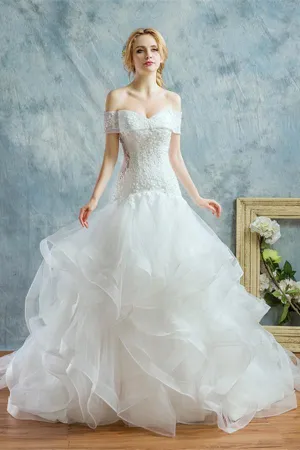Charming Off-the-Shoulder Lace-Up Mermaid Beading Wedding Dress WD047