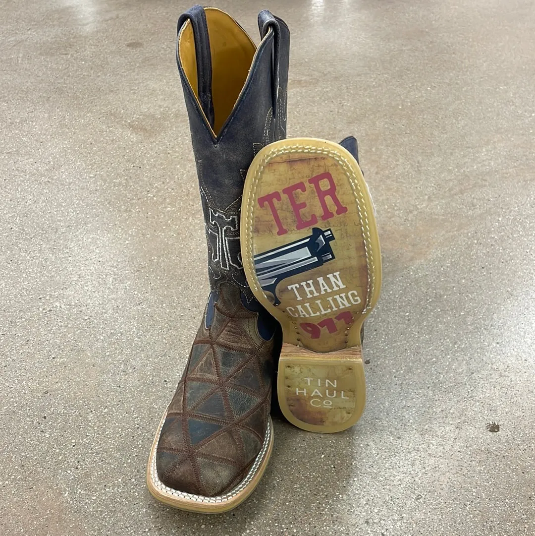 CL12-020-0001-0001-9 D-Navy/Brn Mens Tin Haul Cowboy Boots