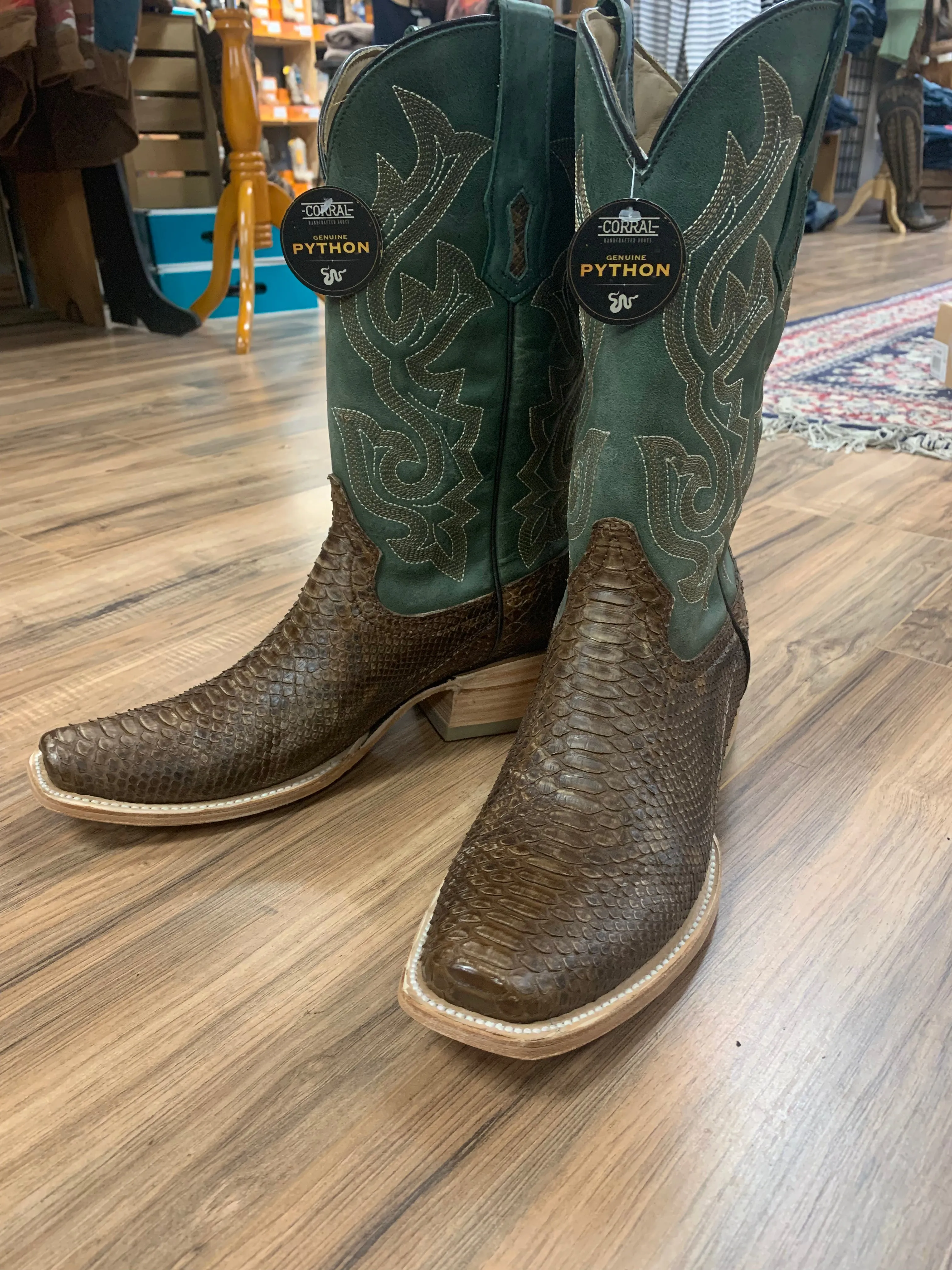 CORRAL MEN'S EXOTIC PYTHON EMBROIDERED PERFORMANCE WESTERN BOOTS - SQUARE TOE