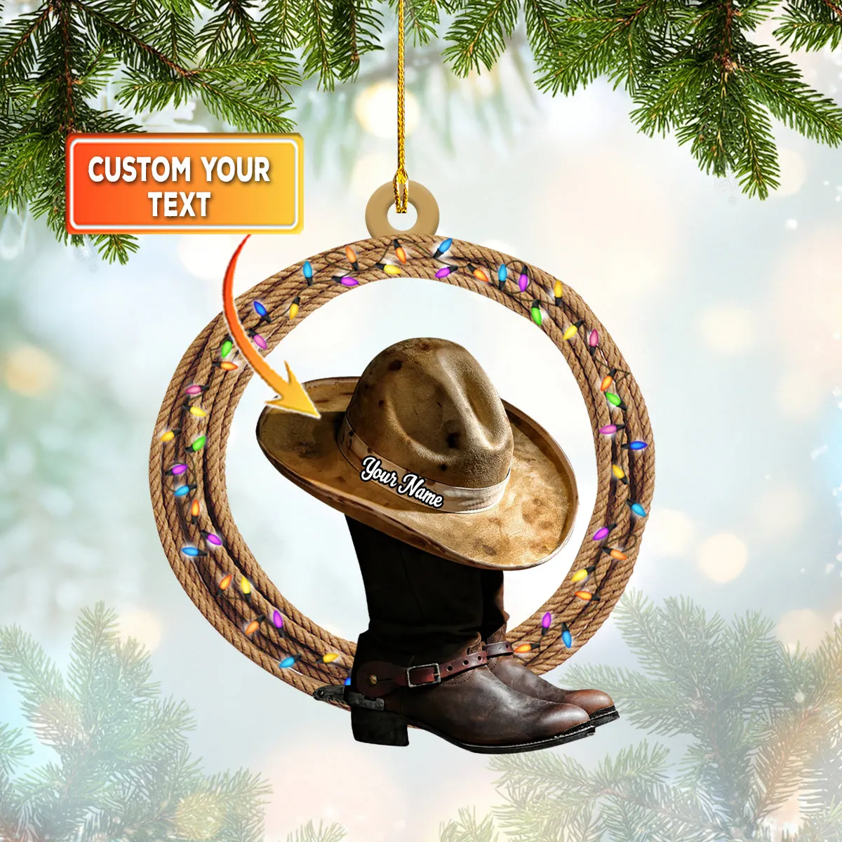 Cowboy Boots And Hat, Cowboy Christmas, Custom Shaped Ornament 09 CV98
