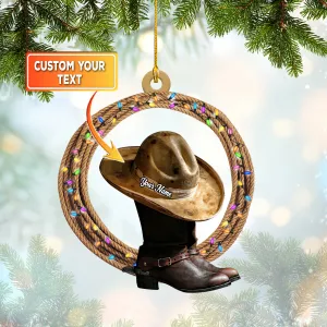 Cowboy Boots And Hat, Cowboy Christmas, Custom Shaped Ornament 09 CV98