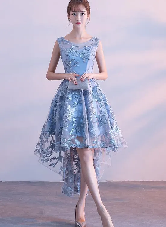 Cute Lace Blue Round Neckline New Style Party Dress, Lace Prom Dress