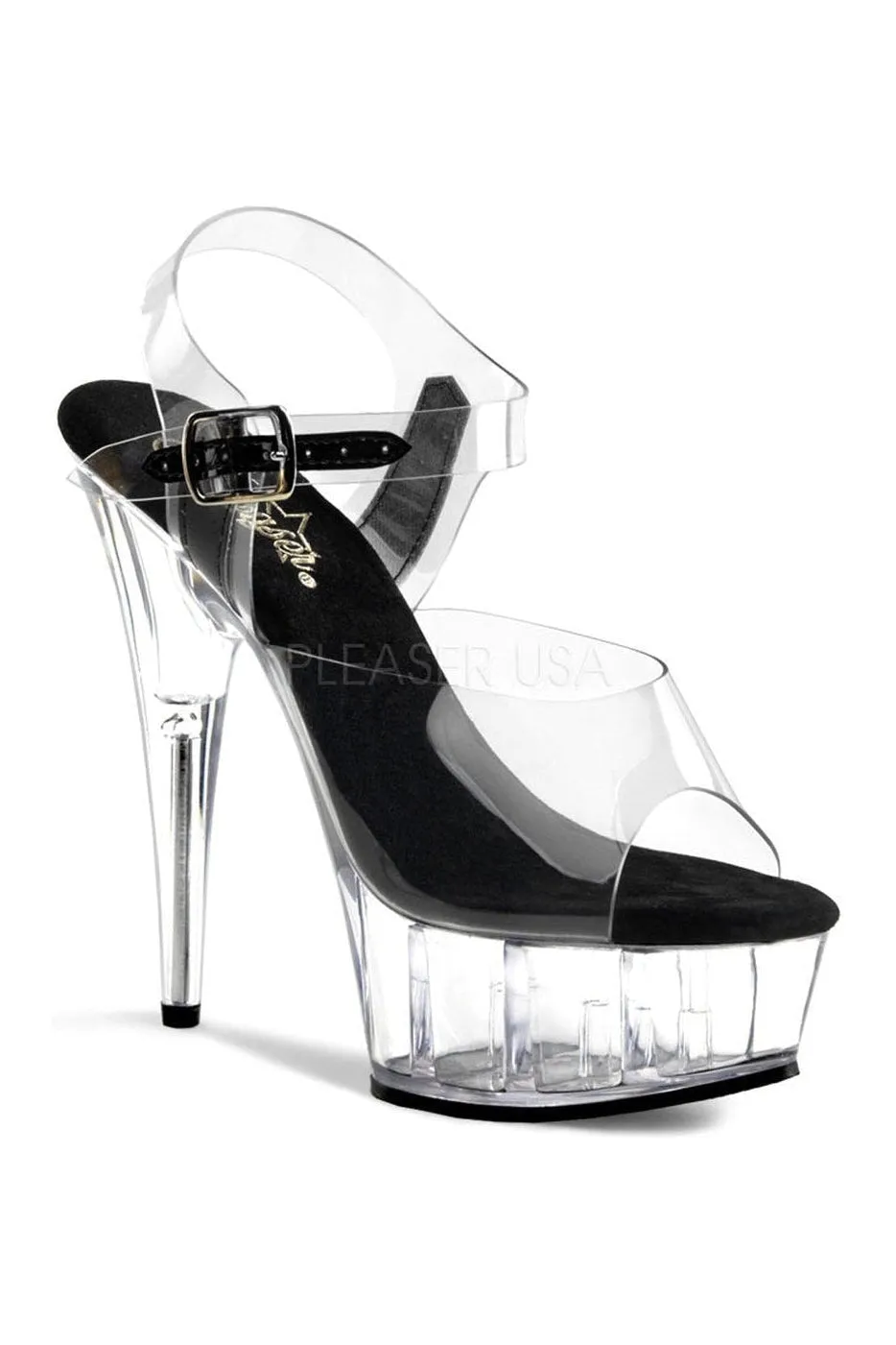 DELIGHT-608 Platform Sandal  | Black Vinyl
