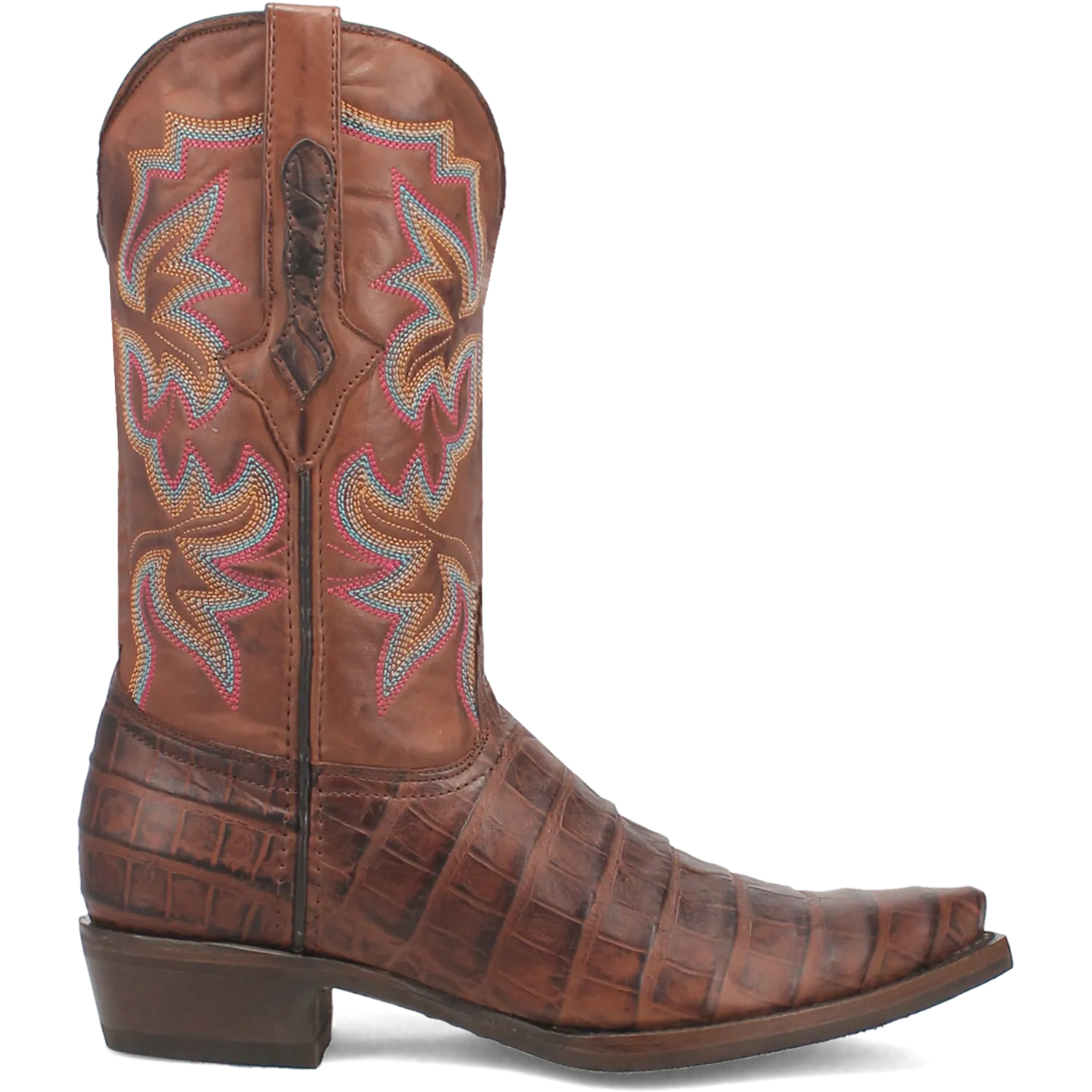 Dingo Brown Gator Print Snip Toe Western Boots for Men